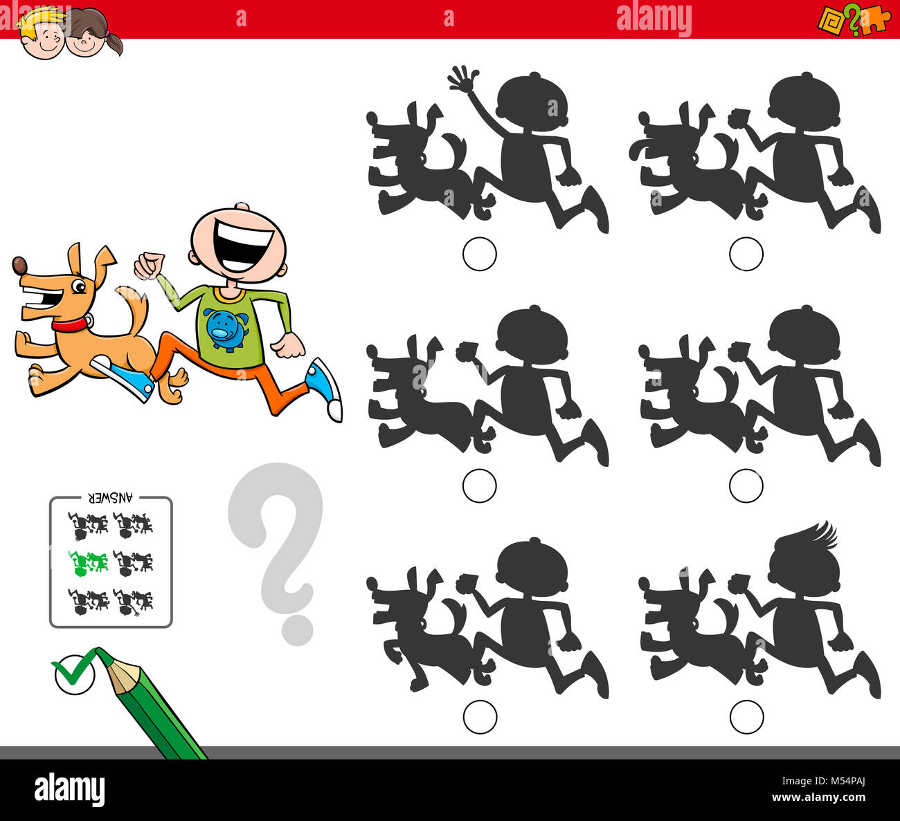 educational shadow game with boy and dog Stock Photo - Alamy