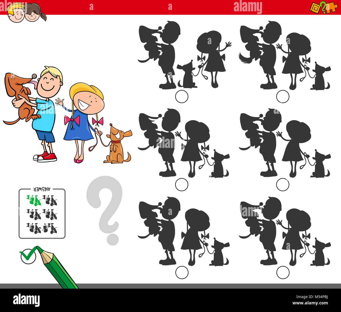 educational shadow game with kids and dogs Stock Photo - Alamy