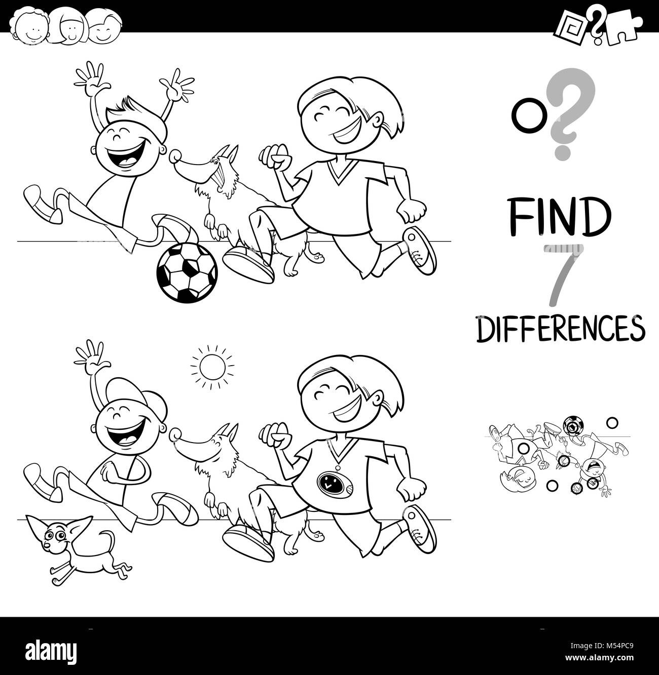 differences game with boys and dogs color book Stock Photo Alamy