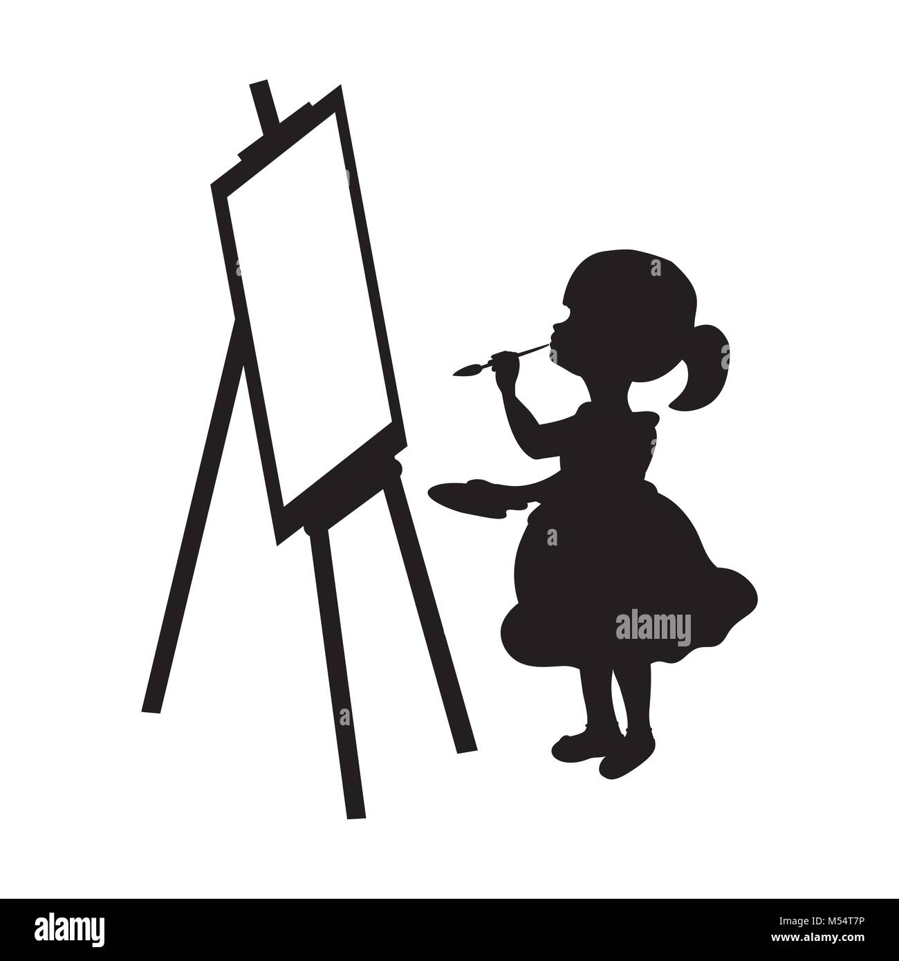 Silhouette girl artist paints on canvas Stock Vector