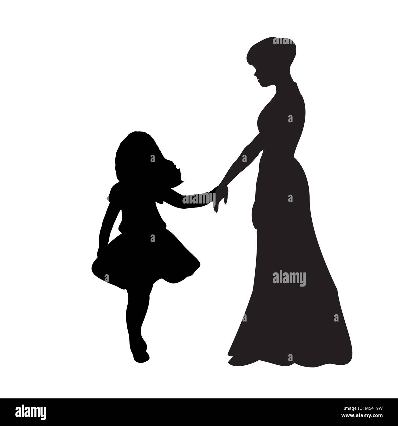 Silhouette family girl with mom Stock Vector