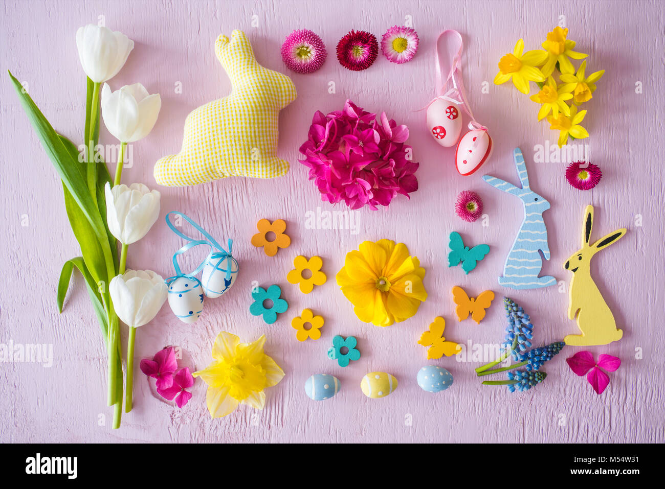 Easter Flat Lay With Decoration Like Easter Bunny And Easter Egg ...