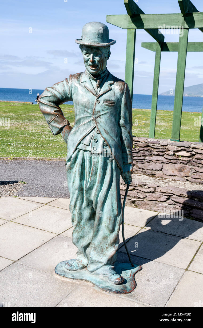 A statue of  Charlie Chaplin whose family he often visited and stayed at Waterville on the Ring of Kerry in Southern Ireland. Stock Photo