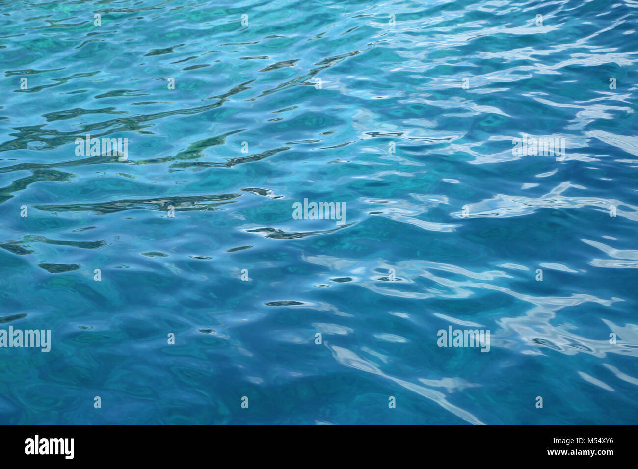 Close up of tropical water in the ocean or swimming pool, beautiful blue turquoise color with copy space, Caribbean. Stock Photo