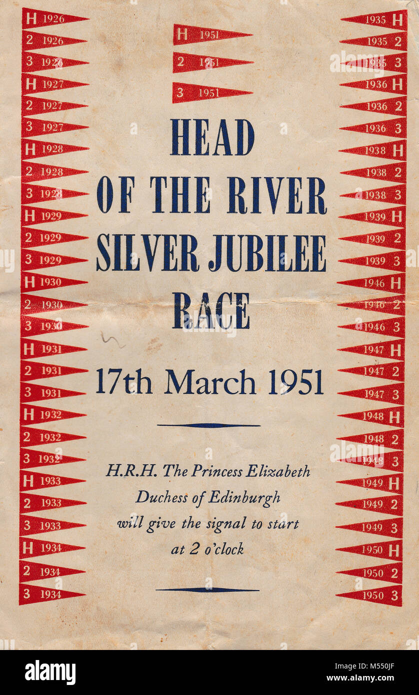 Head Of The River Race 1951 Programme Cover Stock Photo