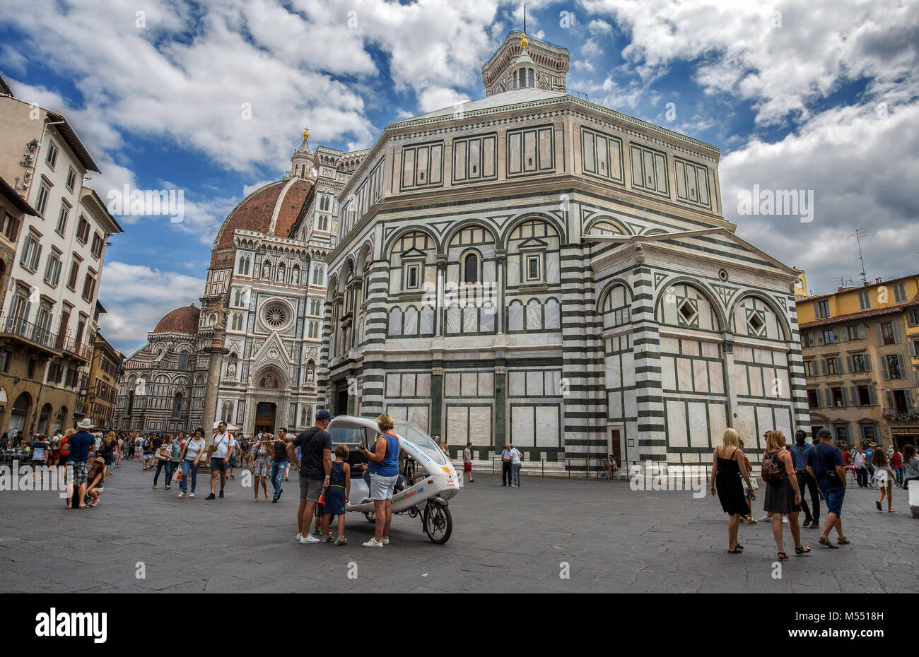 FLORENCE (FIRENZE), JULY 28, 2017 - Santa Maria dei Fiori,  the Dome and the baptistery in Florence (Firenze), , Tuscany, Italy. Stock Photo