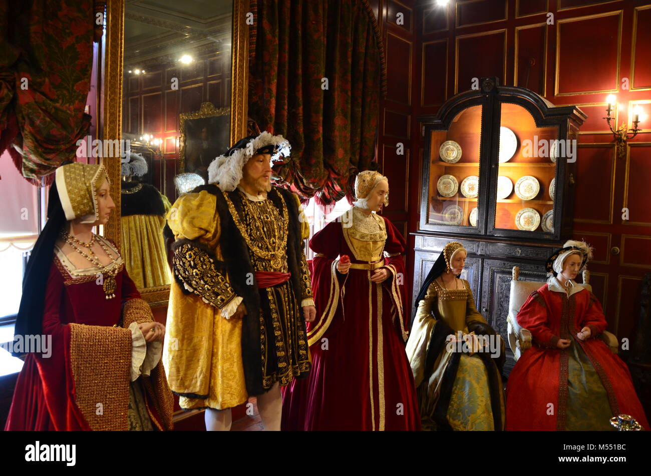 henry eigth plus some wives in waxwork display historic warwick castle warwickshire UK Stock Photo