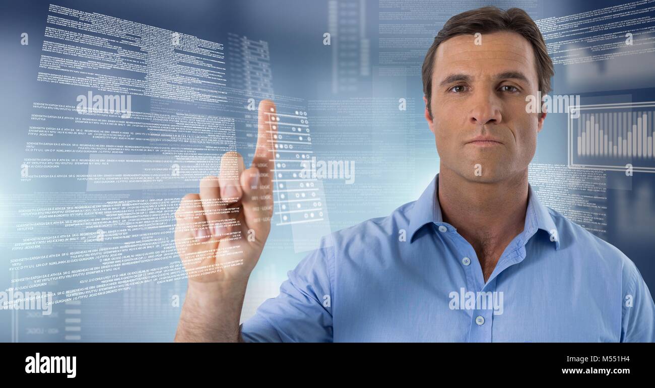 Mature businessman touching virtual screen hi-res stock photography and ...