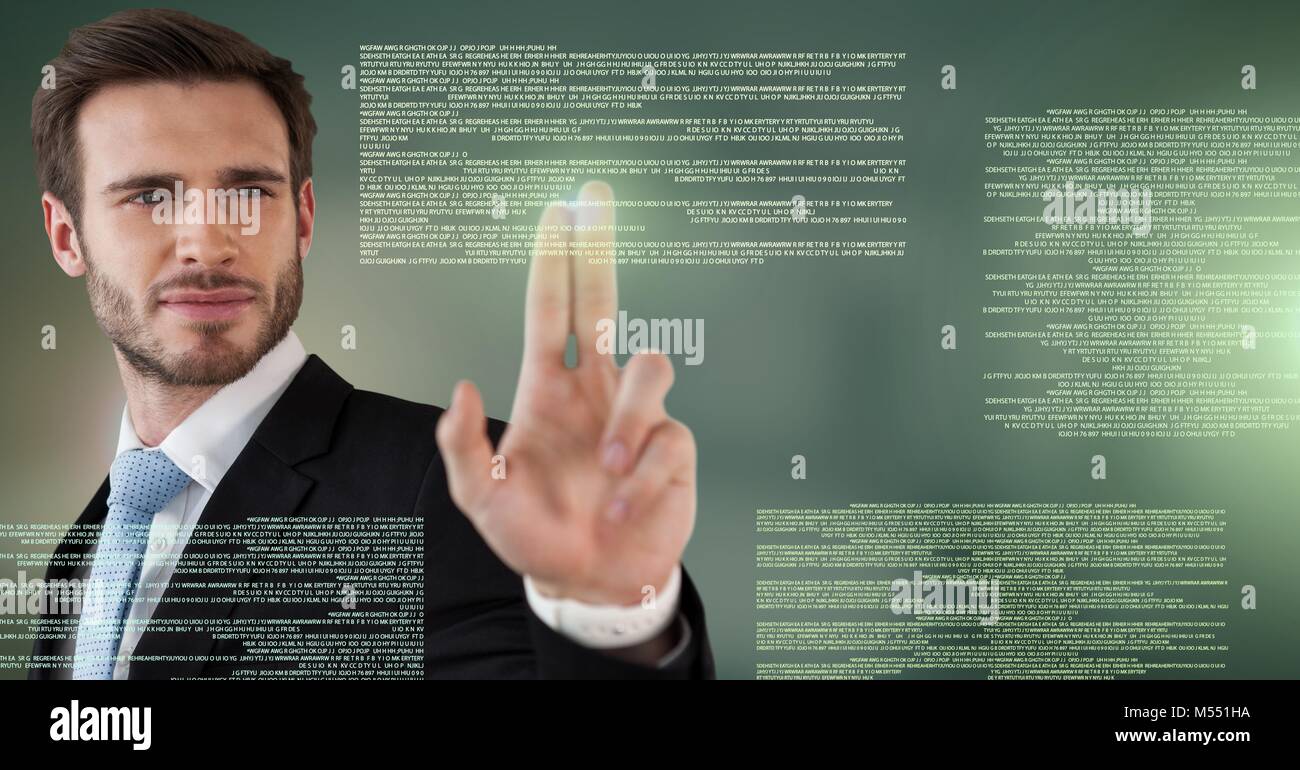 Businessman touching screen text interface Stock Photo
