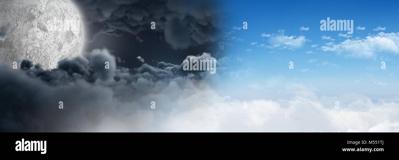Day and night moon cloudy sky contrast transition Stock Photo Alamy