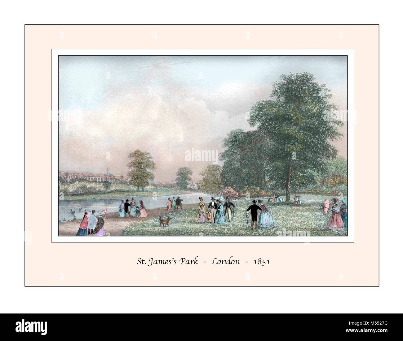 St. James's Park London Original Design based on a 19th century Engraving Stock Photo