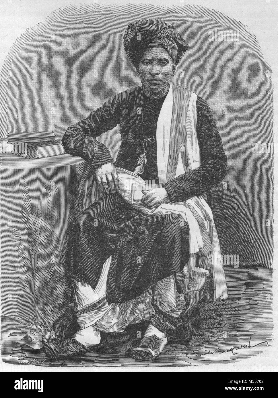 INDIA. A Buniah of Surat, antique engraving 1878 Stock Photo