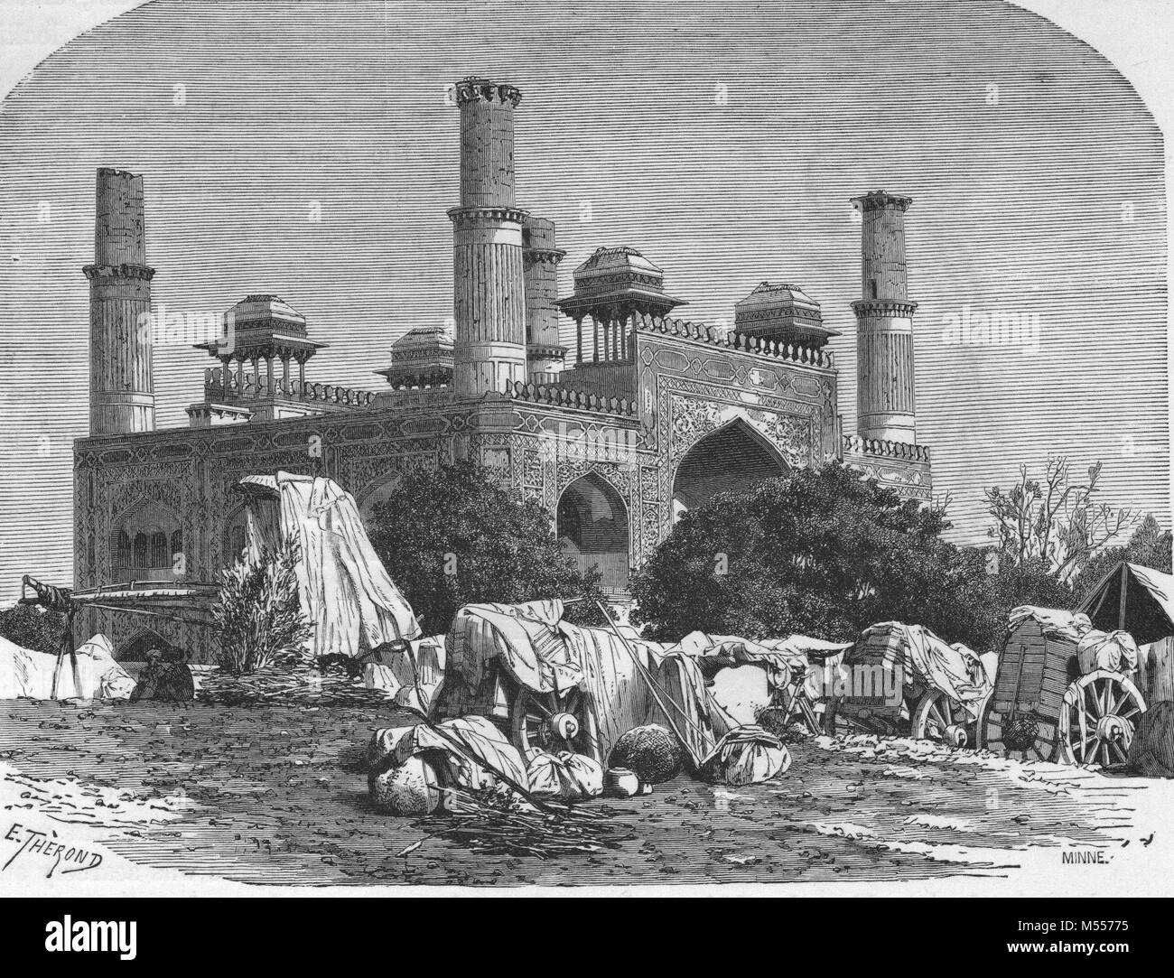 INDIA. Camp at the Gate of the Secundra Gardens, antique engraving 1878 Stock Photo