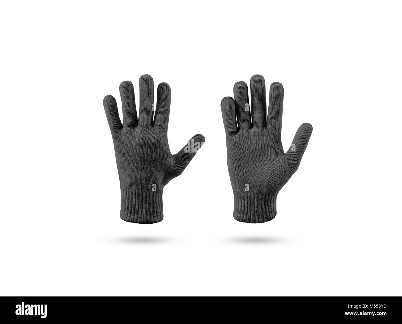 Blank black knitted winter gloves mock up set, front and back side view ...