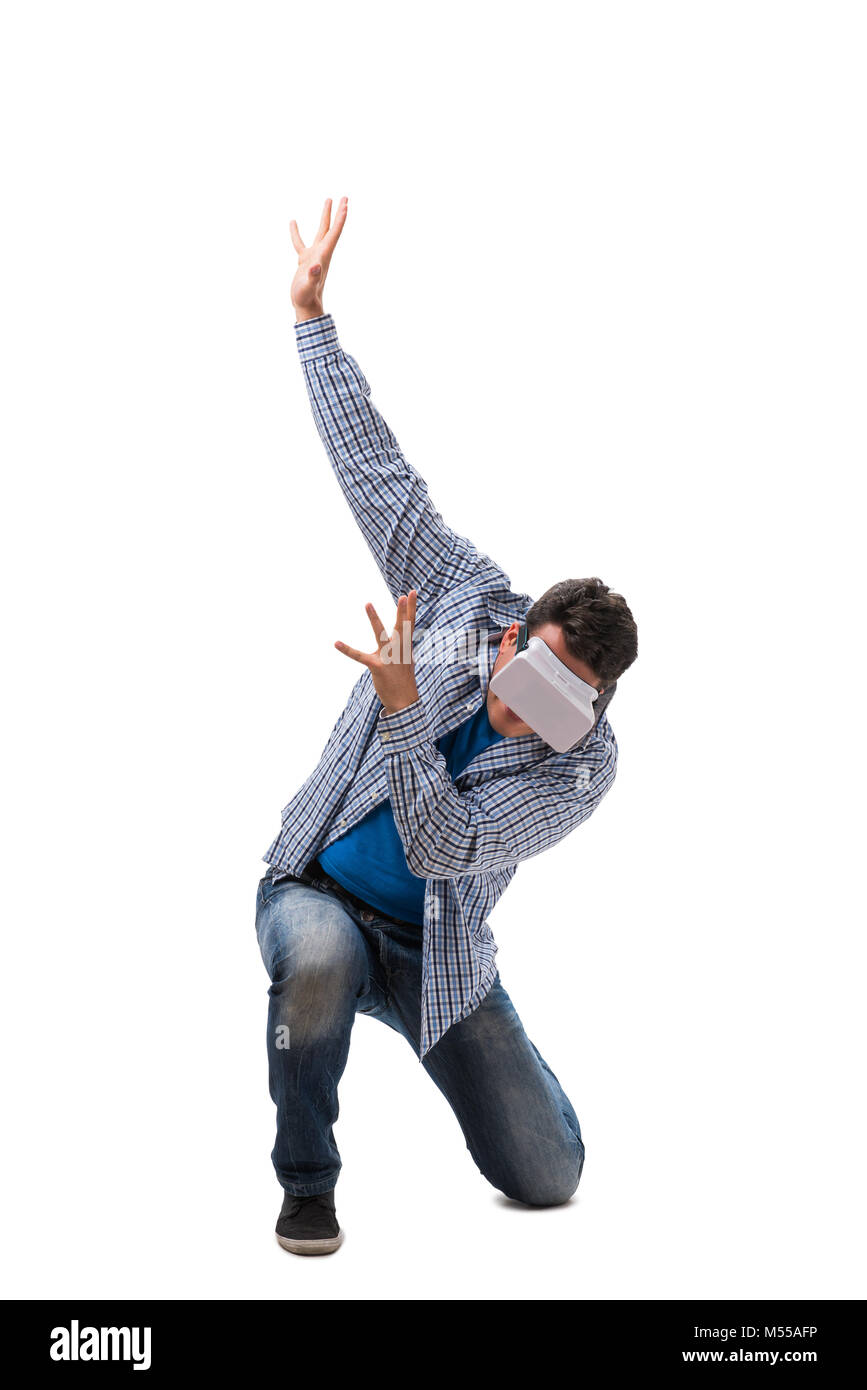 Young man wearing virtual reality VR glasses Stock Photo - Alamy