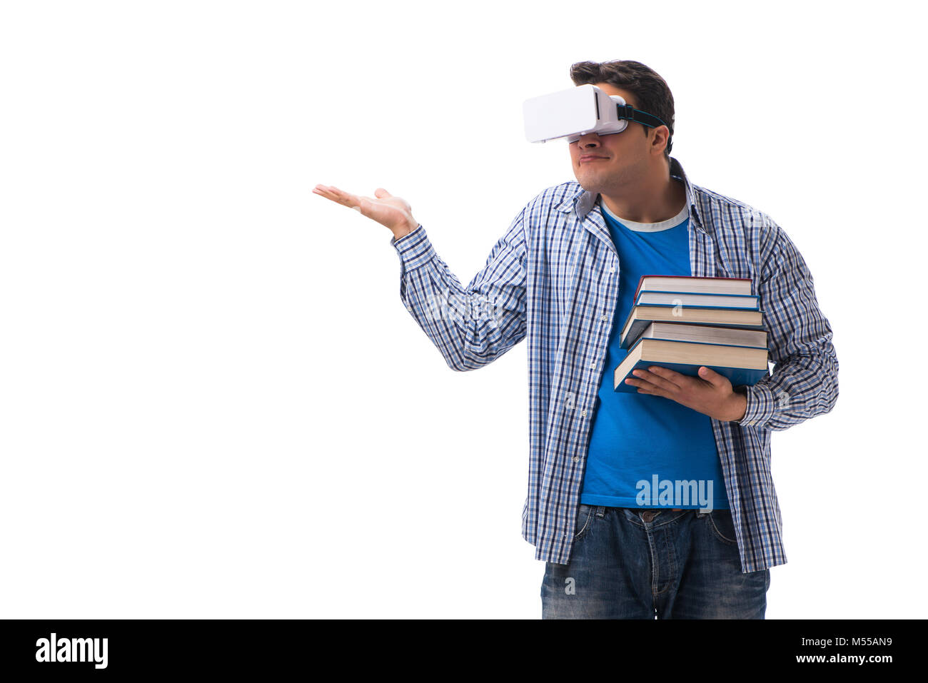 Young man wearing virtual reality VR glasses Stock Photo - Alamy