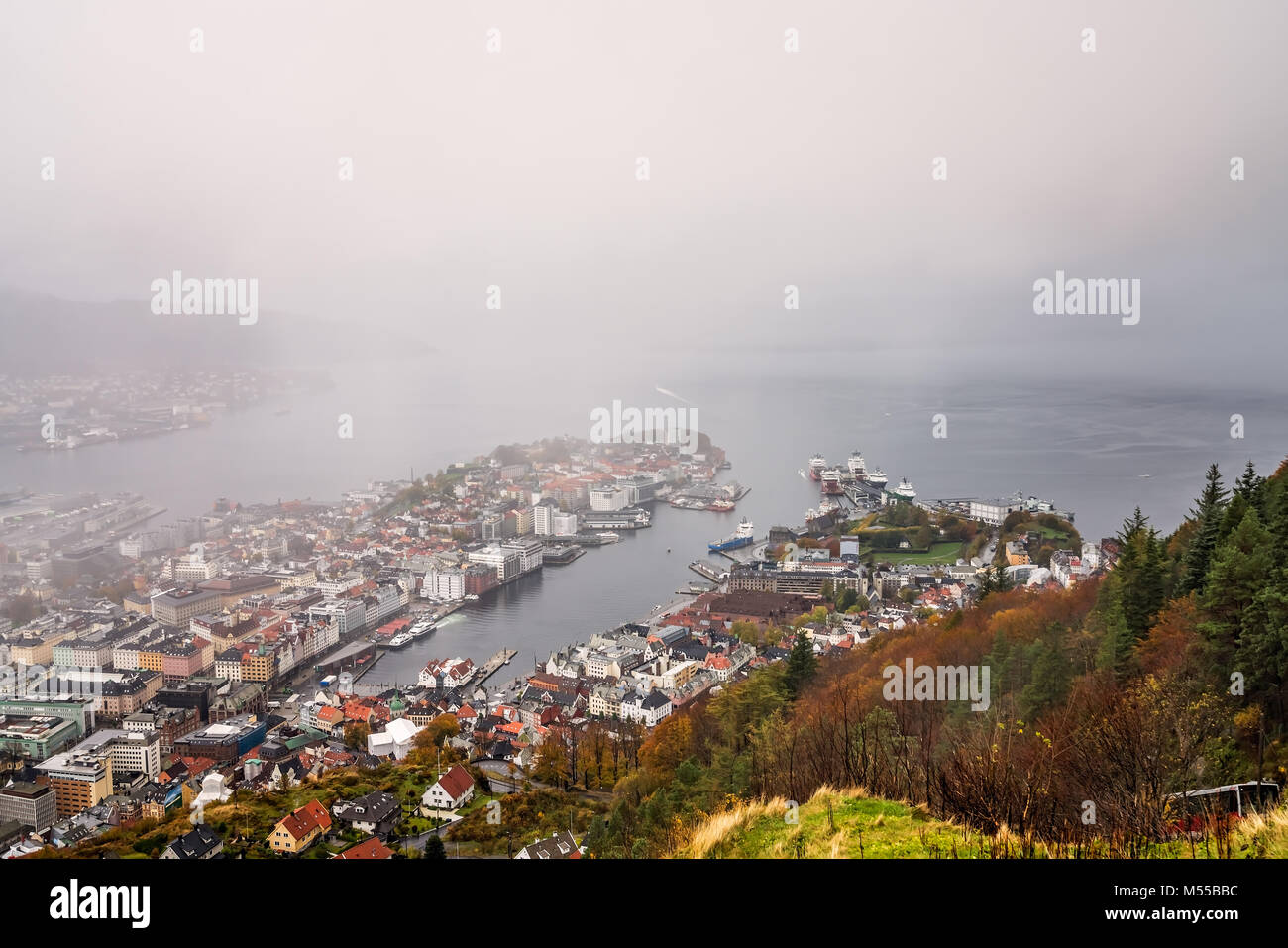 Bergen bay seen from above Stock Photo