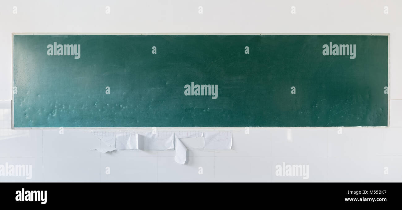 old blackboard behind the classroom Stock Photo