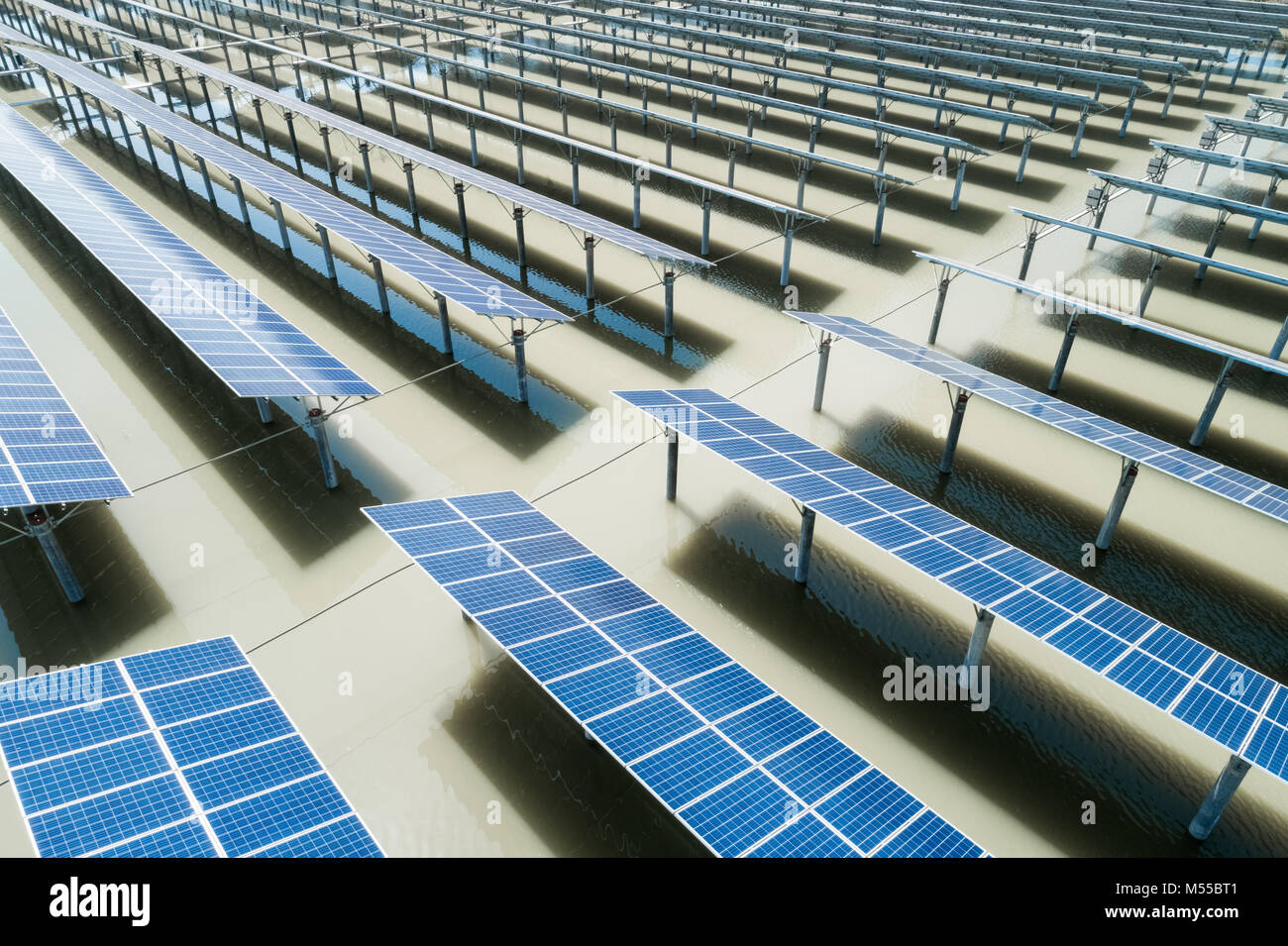 solar power plant on pond Stock Photo