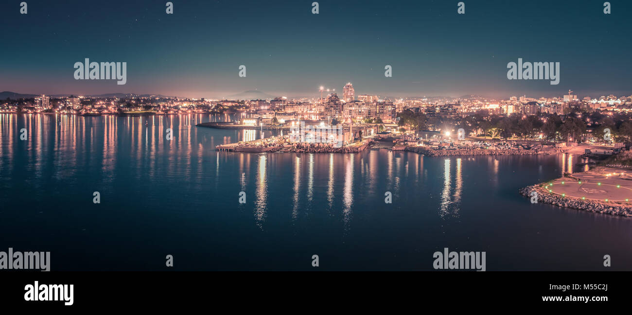 victoria british columbia city lights view from cruise ship Stock Photo