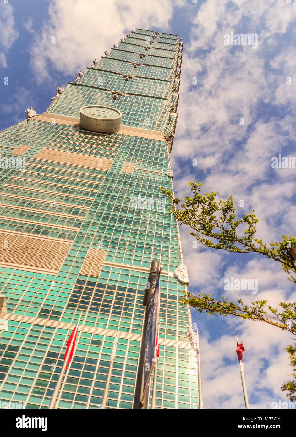 Taipei, Taiwan - November 22, 2015: Taipei 101 tower, view from the front of the tower. Stock Photo