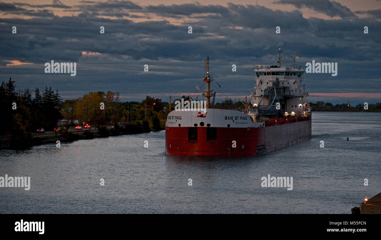 The Baie St. Paul Self Discharging Bulk Carrier navigating through the