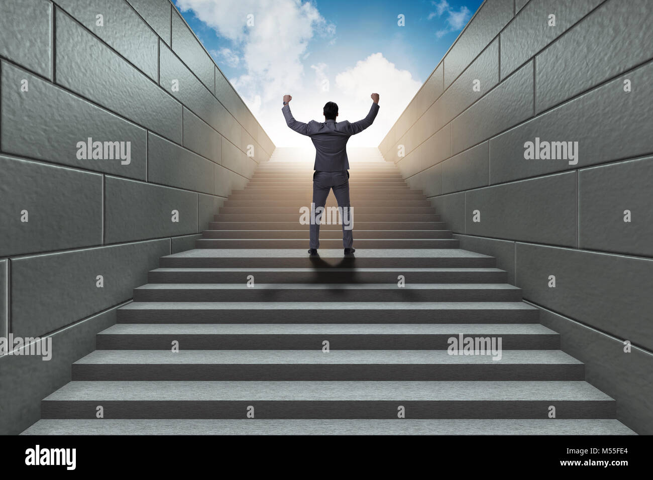 Businessman climbing up challenging career ladder in business co Stock ...