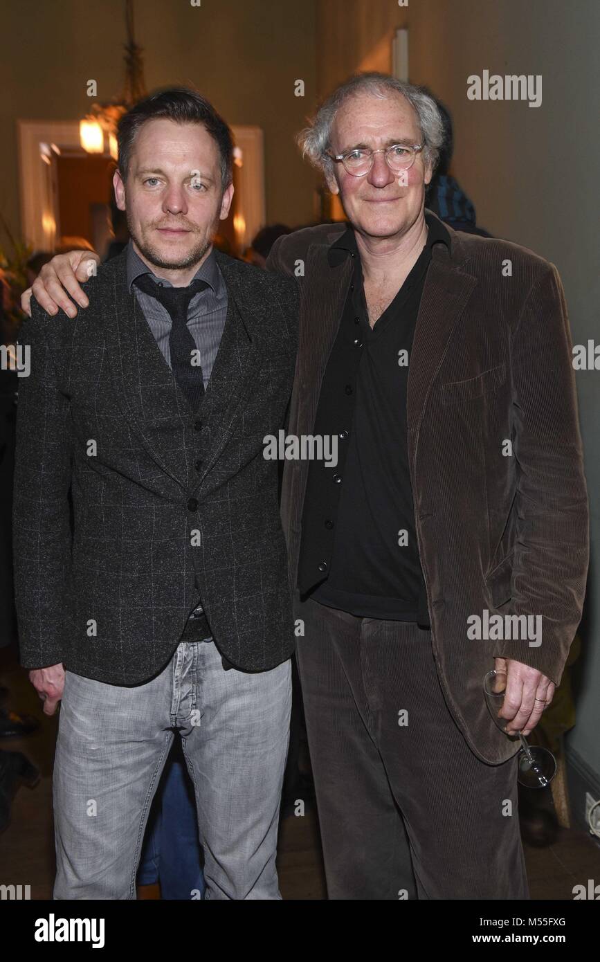 Berlin, Deutschland. 19th Feb, 2018. August Zirner and son Johannes Zirner  at the Saxonia Media Party during the Berlinale at Borchardt in Berlin,  Germany, Monday, 19 February 2018 *** Local Caption ***