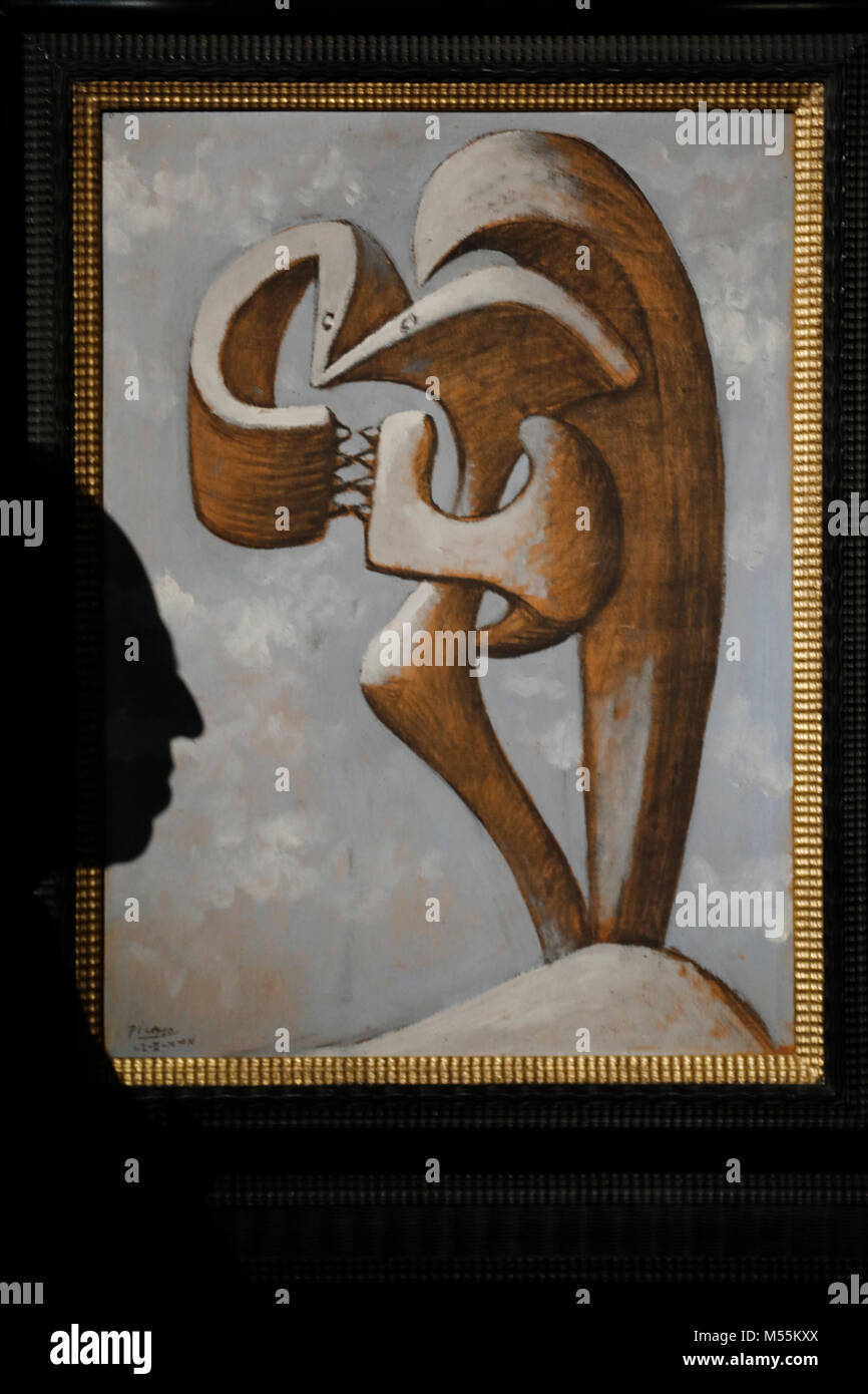 London, UK. 20th February, 2018. A shadow falls on oil and charcoal artwork 'Figure' by artist Pablo Picasso at Christie's auction house in London Tuesday February 20, 2018.  The artworks will be sold at the Art of the Surreal sale on February 27.    Credit: Luke MacGregor/Alamy Live News Stock Photo