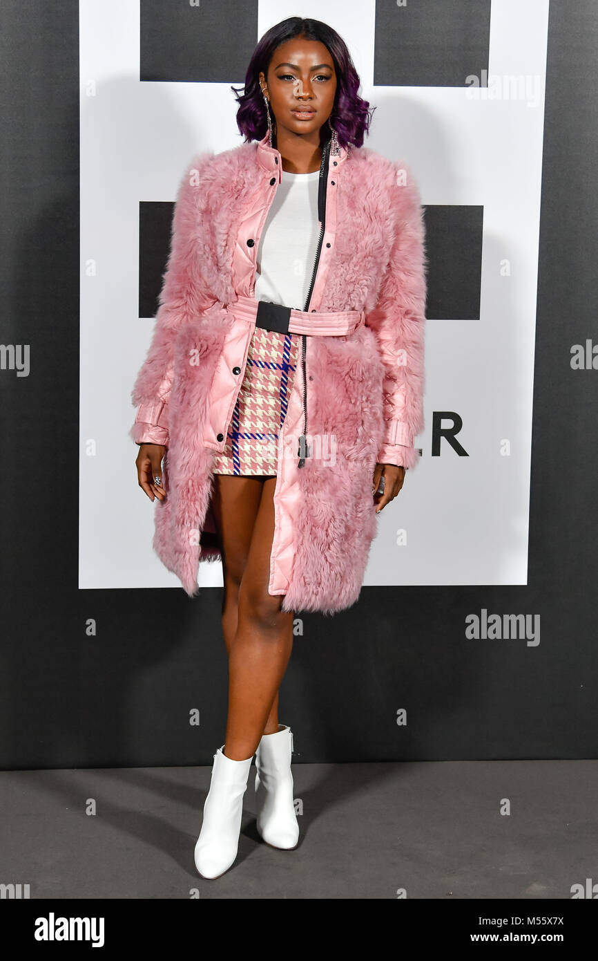 Milan, Italy. 20th Feb, 2018. Milan Woman's Fashion Week fall winter 2019.  Milano Moda Donna, autumn winter 2019. Moncler arrivals Pictured: Justine  Skye Credit: Independent Photo Agency/Alamy Live News Stock Photo - Alamy