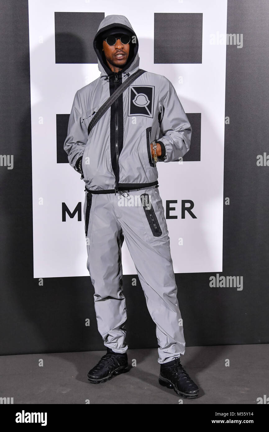 Milan, Italy. 20th Feb, 2018. Milan Woman's Fashion Week fall winter 2019.  Milano Moda Donna, autumn winter 2019. Moncler arrivals Pictured: Skepta  Credit: Independent Photo Agency/Alamy Live News Stock Photo - Alamy