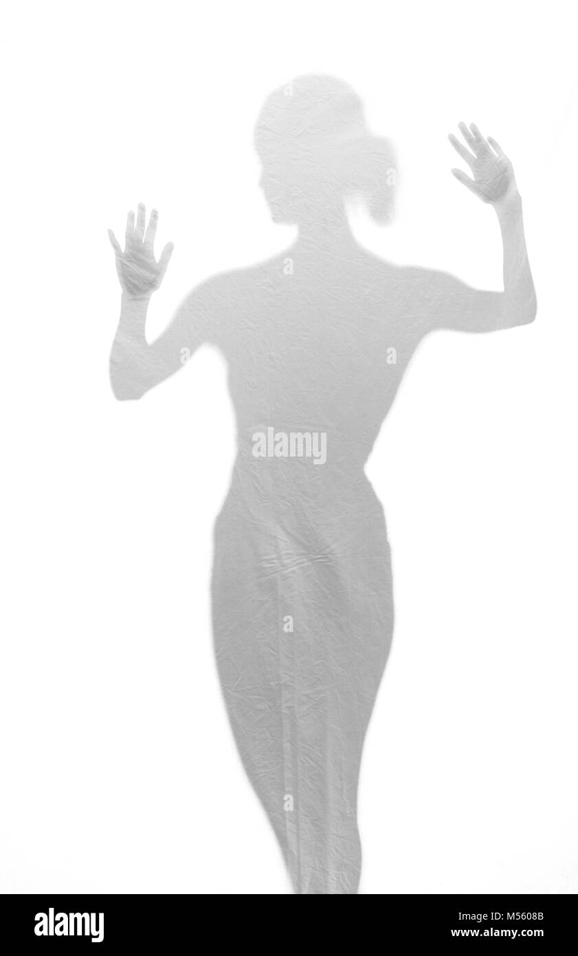 woman behind foil Stock Photo