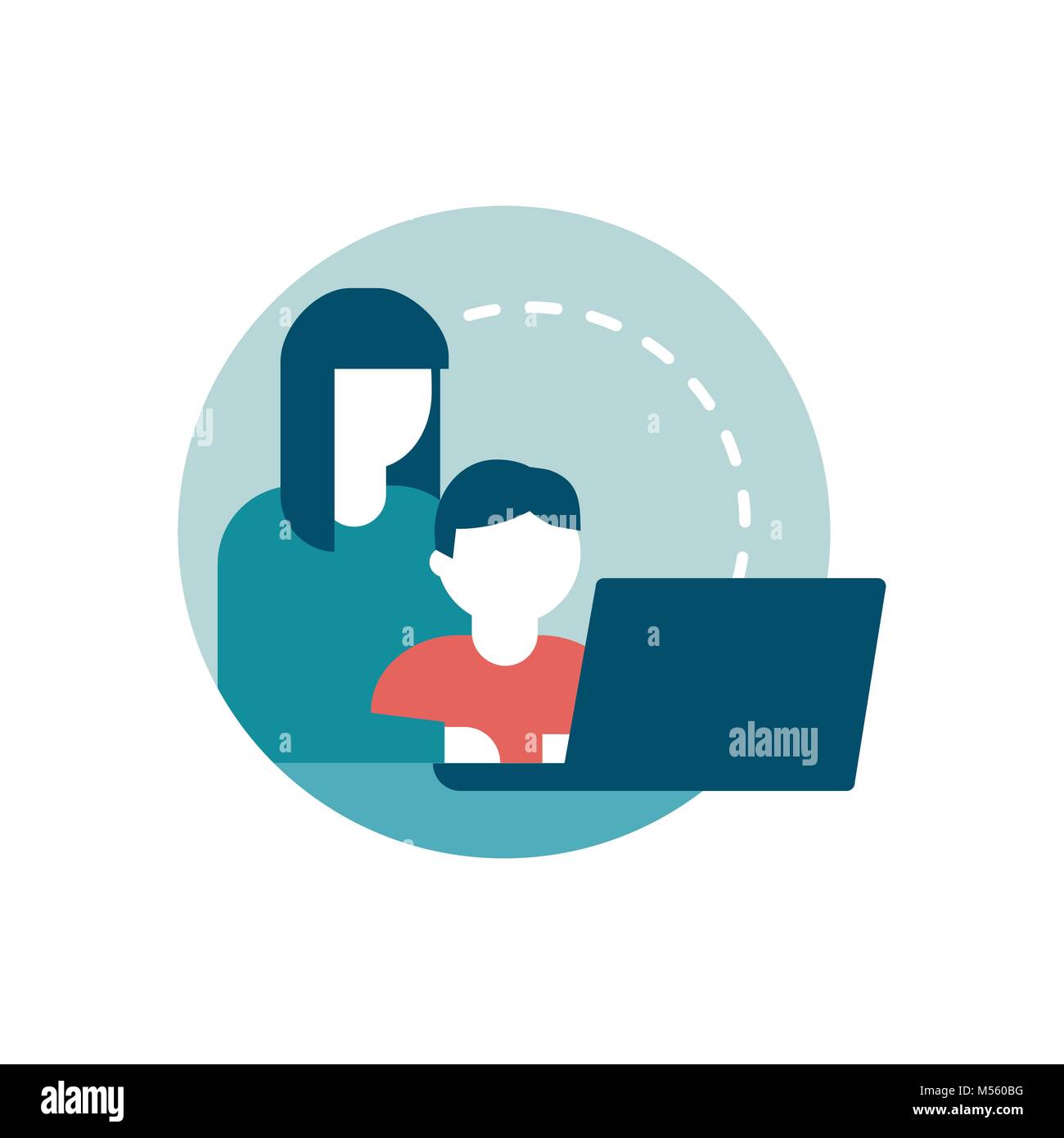 Safe web surfing for kids: a mother is connecting with her child Stock Vector