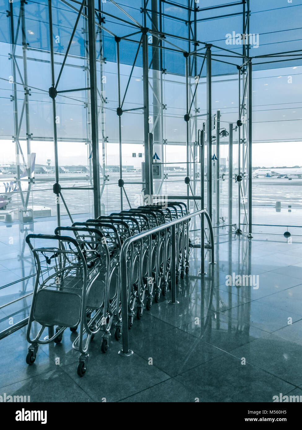luggage carts at modern airport Stock Photo Alamy