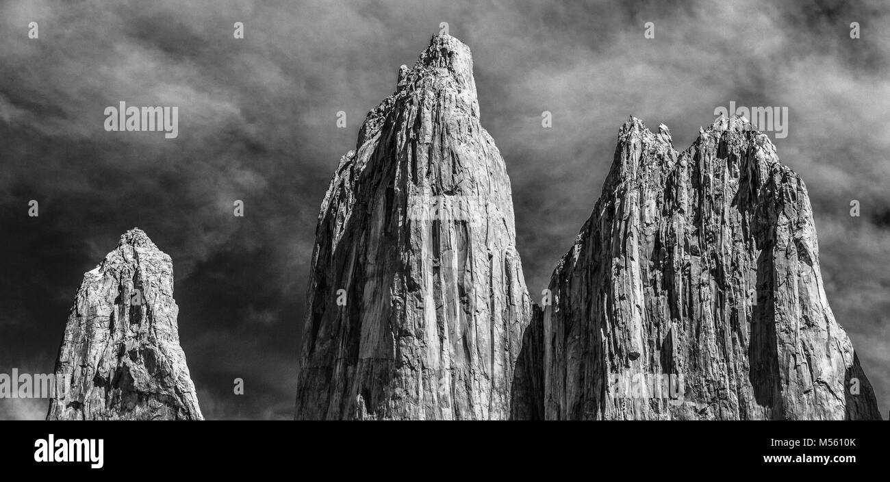 The famous three granite towers of Torres del Paine National Park, taken from the Mirador Torres Del Paine Stock Photo