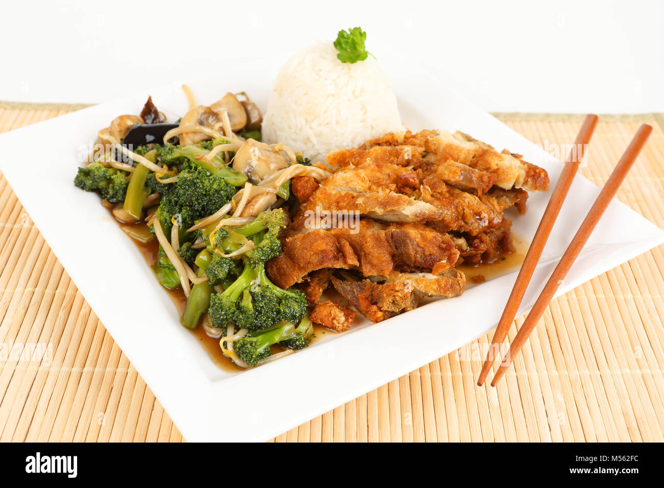 fried asian chicken with vegetable Stock Photo