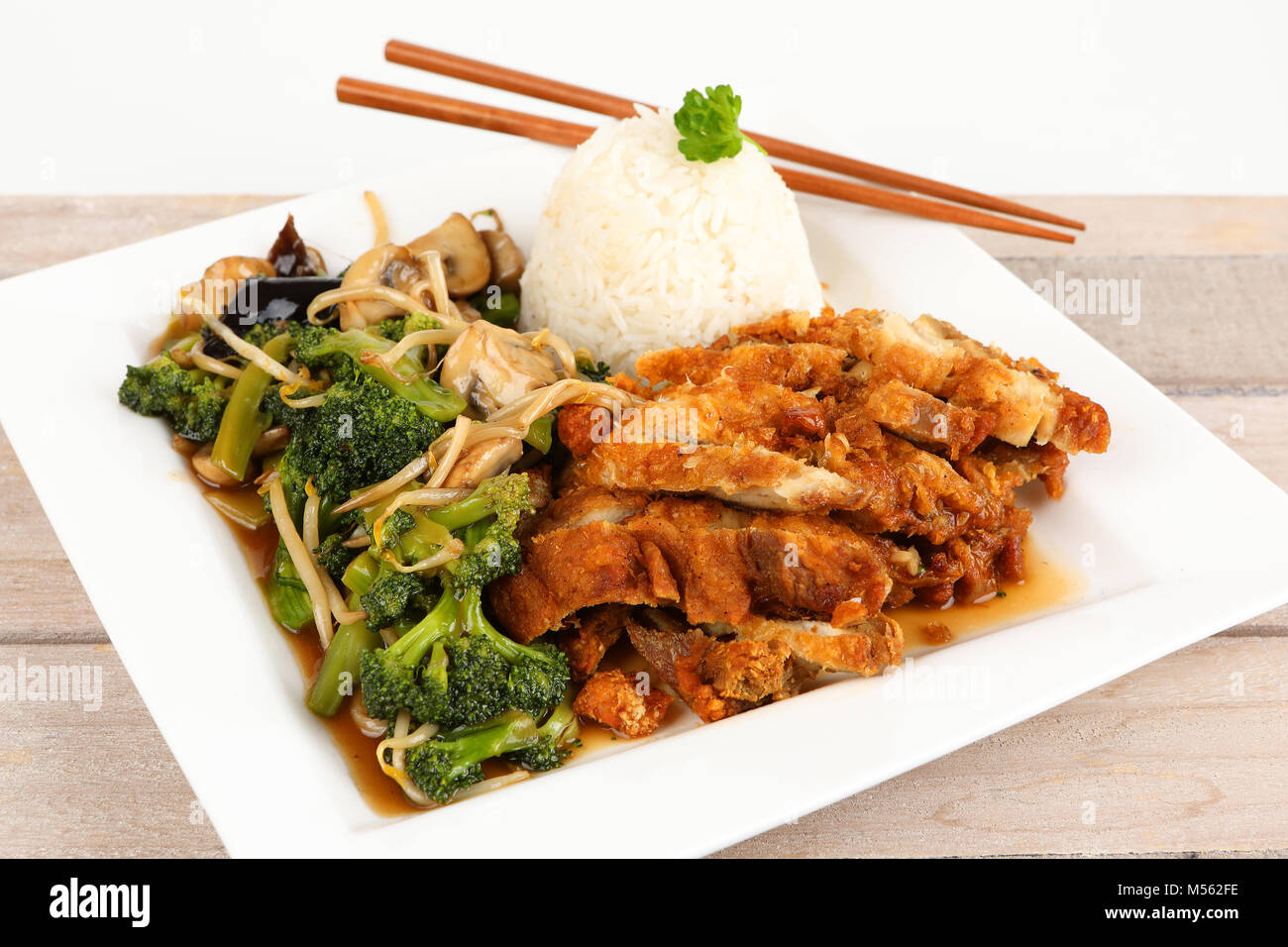 fried asian chicken with vegetable Stock Photo