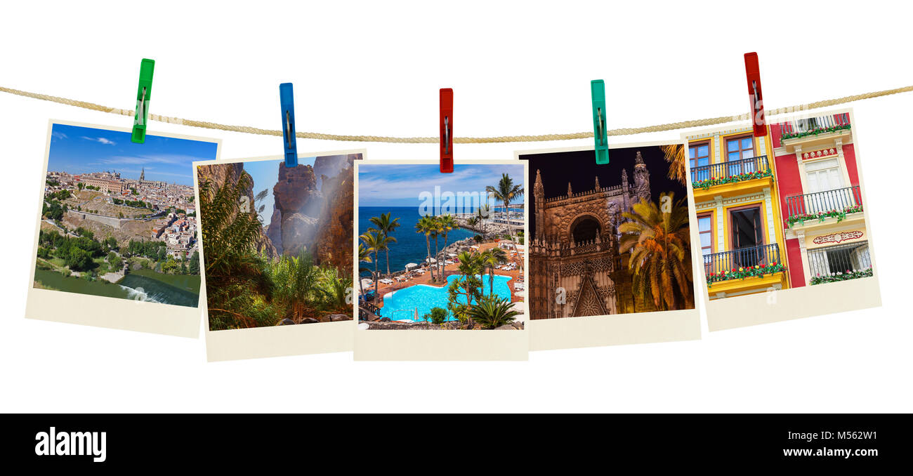 Spain travel photography on clothespins Stock Photo