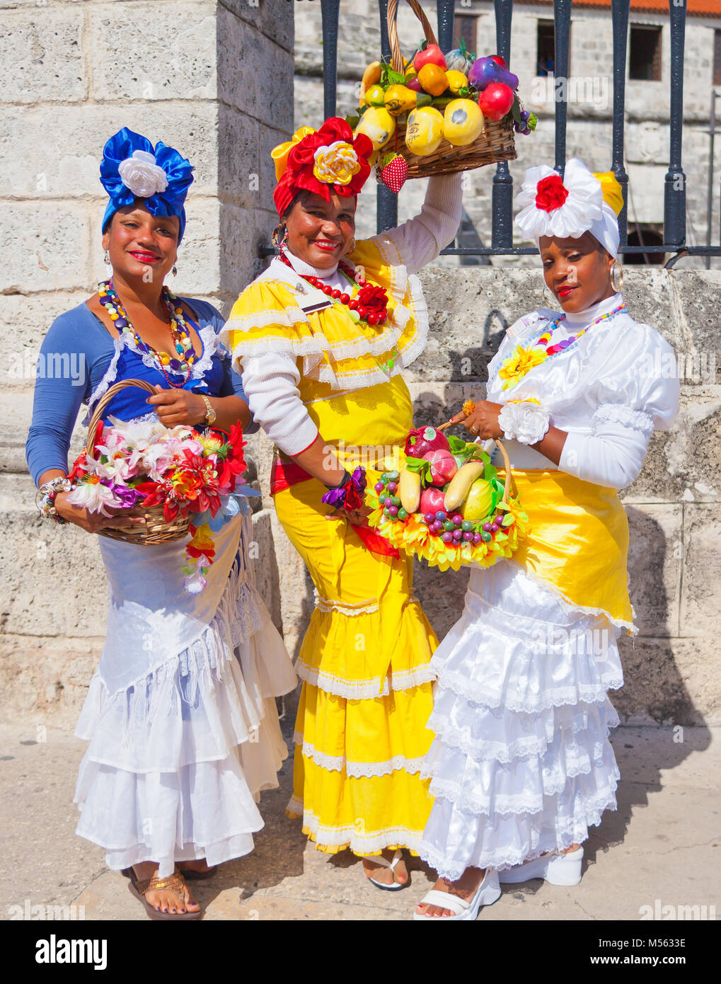women in traditional Cuban clothes Stock Photo