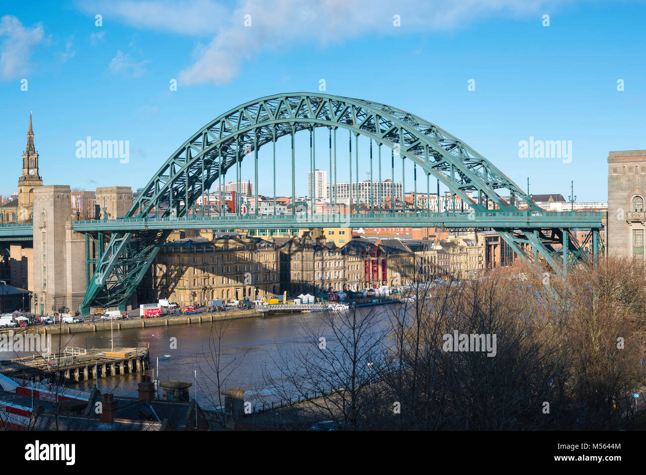 Newcastle upon Tyne, view of the landmark Tyne Bridge spanning the River Tyne in Newcastle, Tyne And Wear, England, UK Stock Photo
