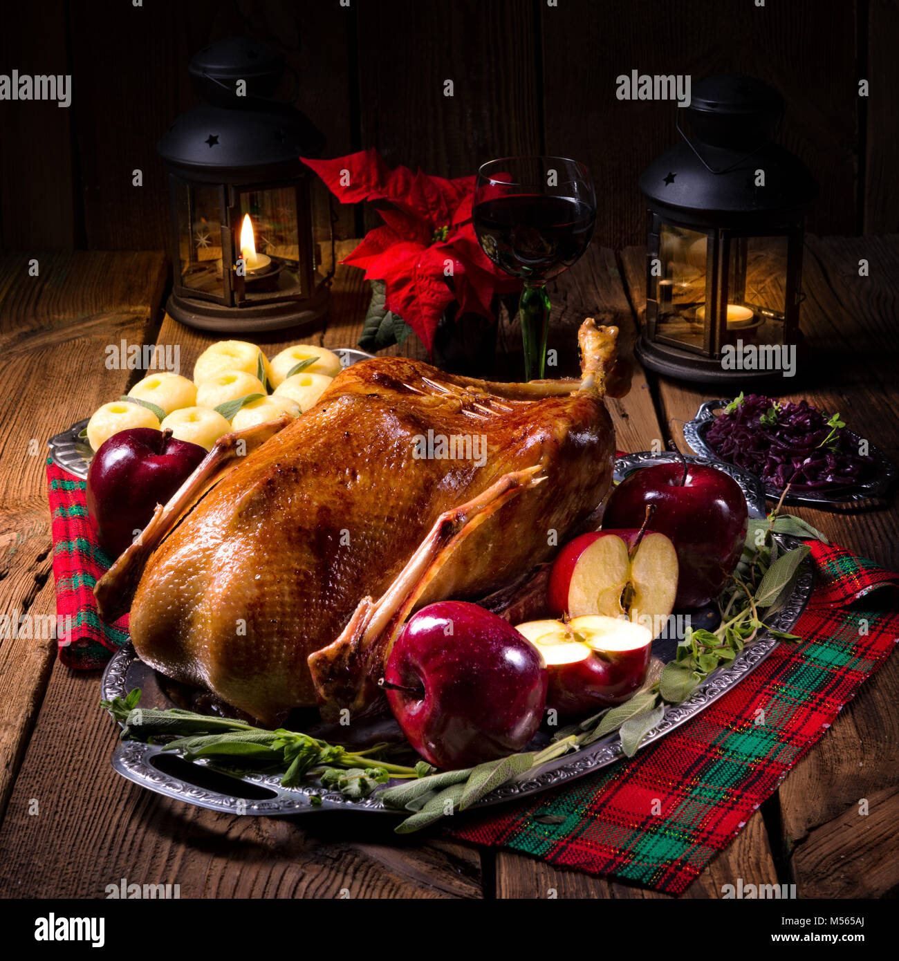Roast Christmas duck with apples Stock Photo - Alamy