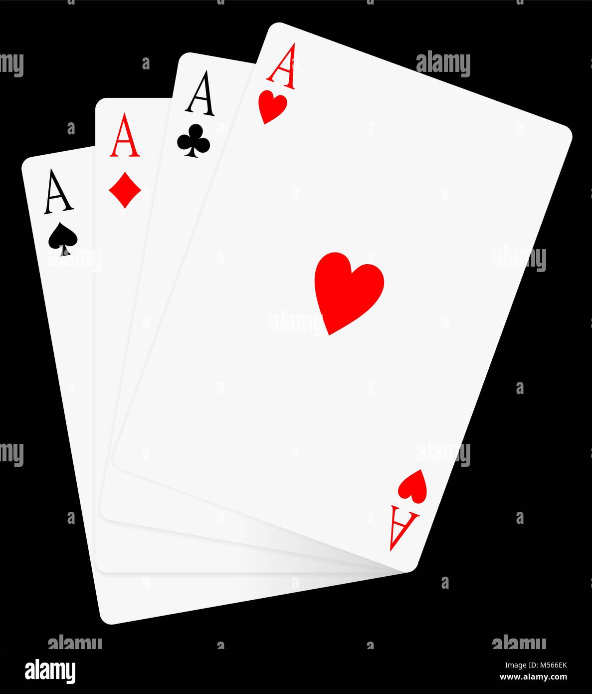 four aces cards. ace card poker game. A hand containing all aces isolated on background Stock Photo