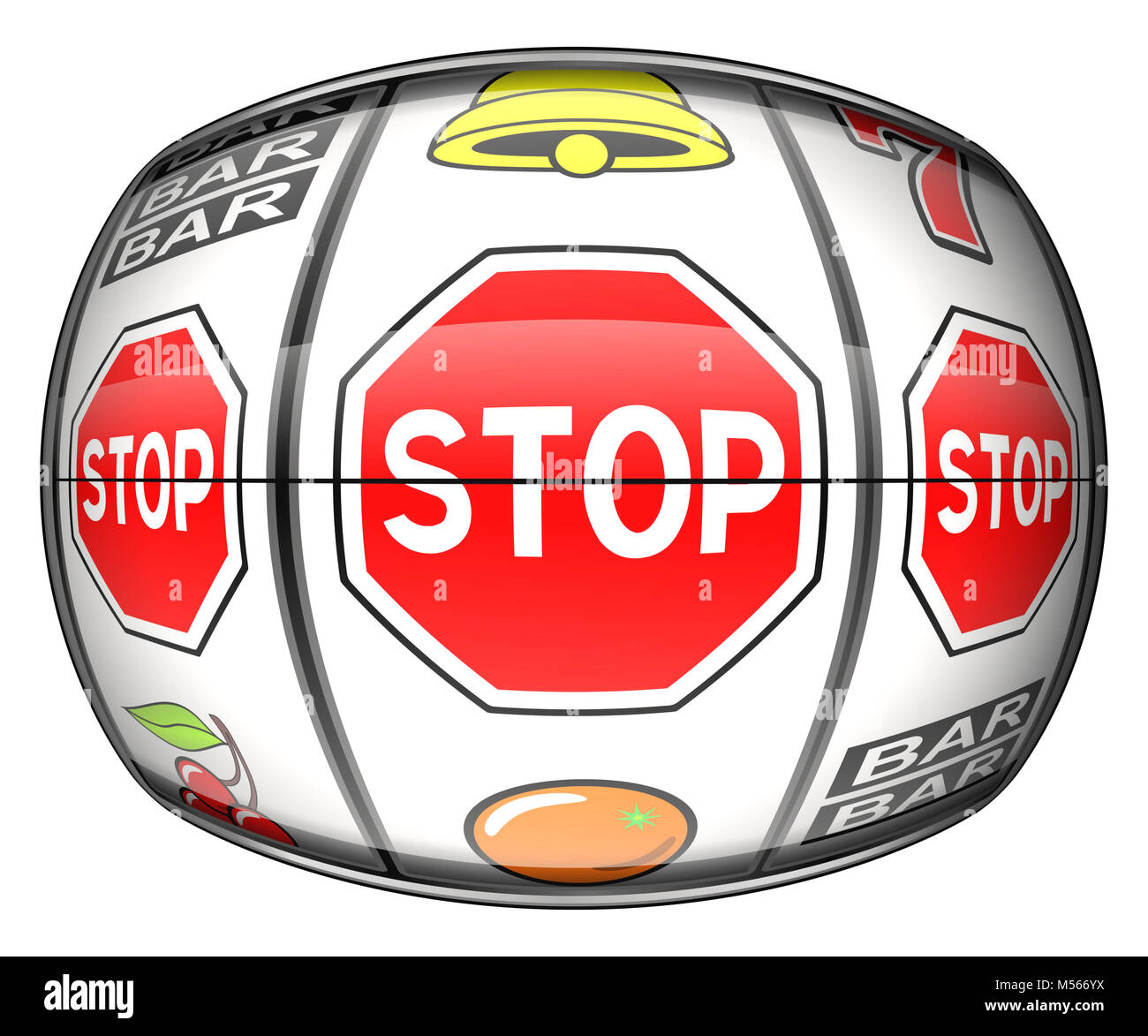 Gambling addiction illustration. 3 warning stops, addiction concept Stock Photo