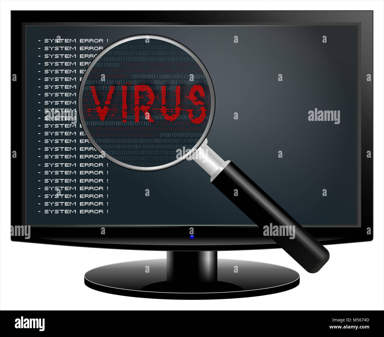 Virus tracking with magnifier on LCD screen Stock Photo