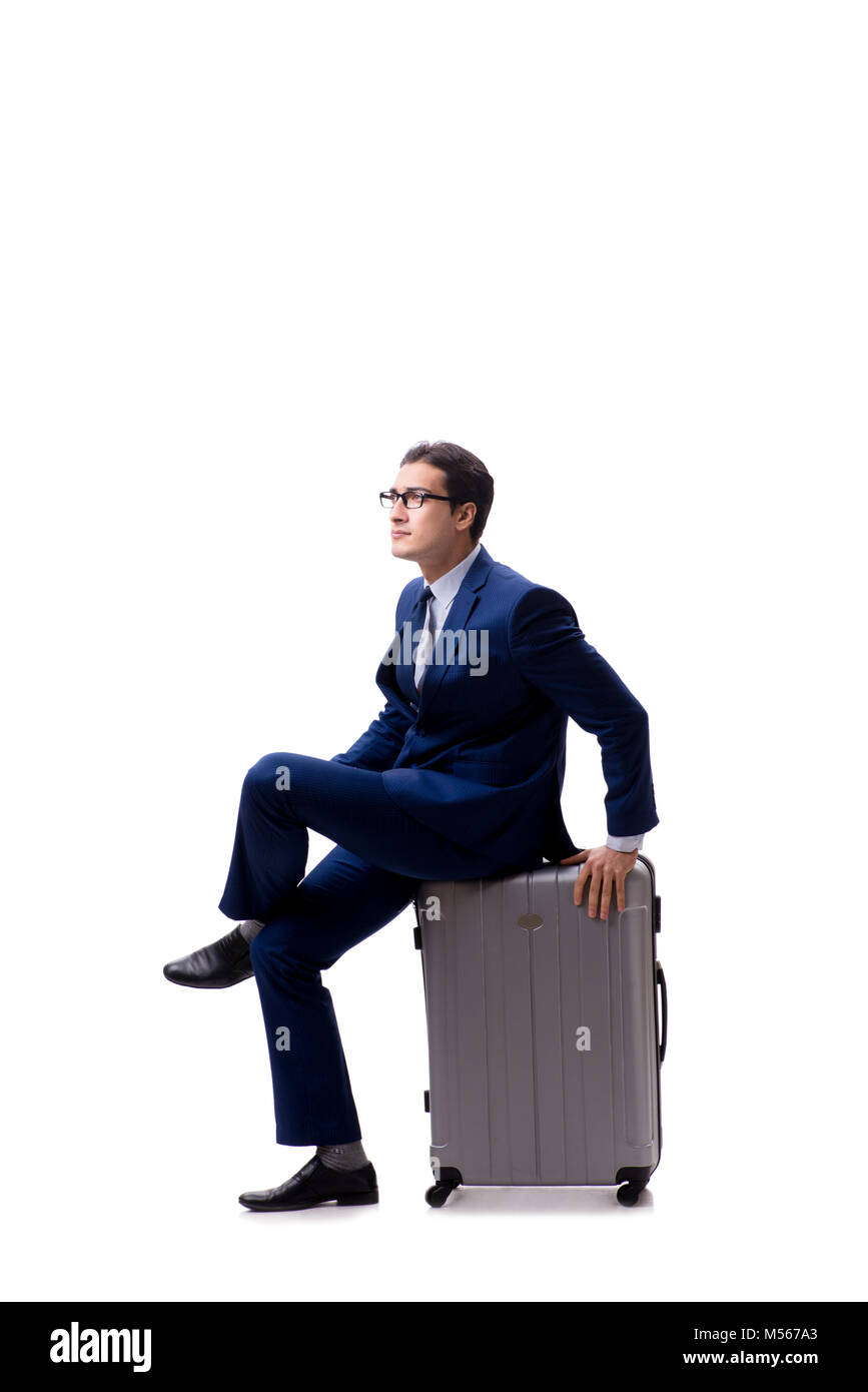 Young businessman with suitcase isolated on white background Stock ...