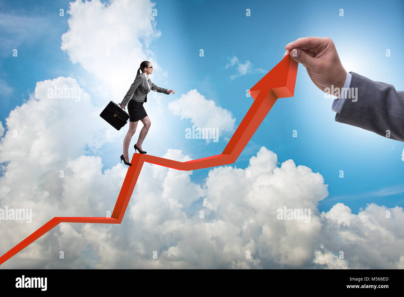 Businesswoman climbing line chart in economic recovery concept Stock ...