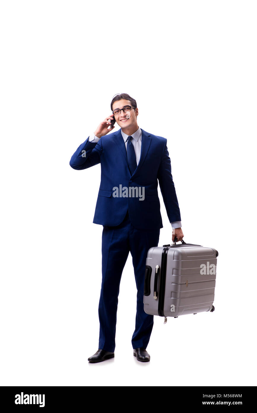 Young businessman with suitcase isolated on white background Stock ...
