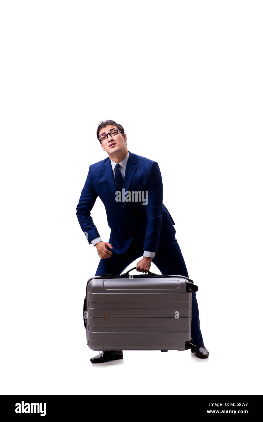 Young businessman with suitcase isolated on white background Stock ...