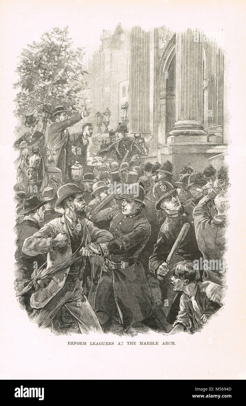 Hyde Park Railings Affair, 23 July 1866, Reform League demonstration, Marble Arch, London Stock Photo