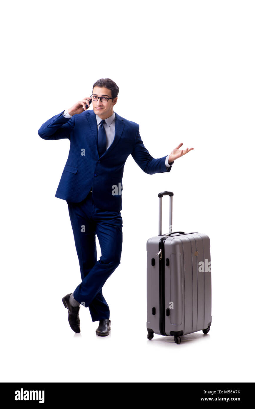 Young businessman with suitcase isolated on white background Stock ...